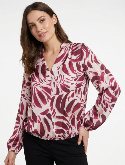 Satinierte Top mit abstraktem Druck - Pflaume