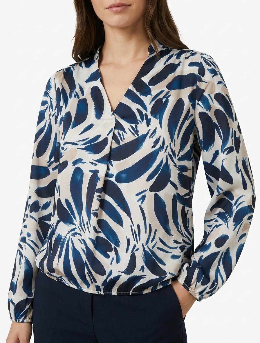 Satinierte Top mit abstraktem Druck - Marine