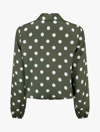 Top boule satiné à noeud et imprimé pois - Kaki - 2