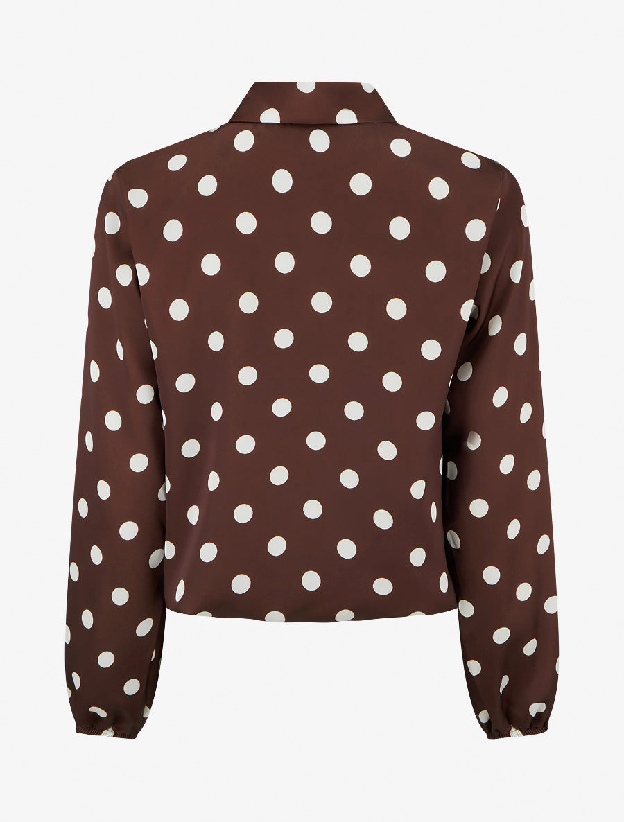 Top boule satiné à noeud et imprimé pois - Marron - 2