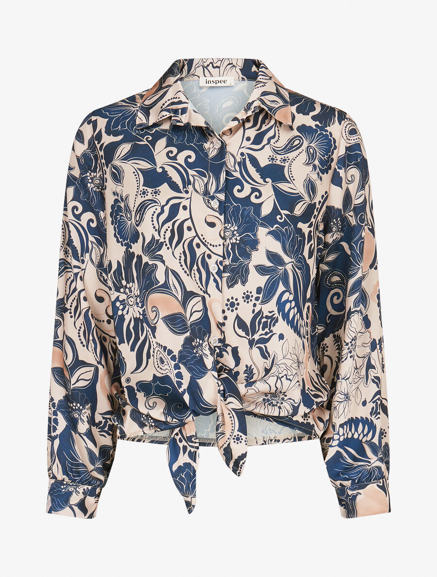 Chemise fluide à nouer imprimé fleuri - Marine - 1