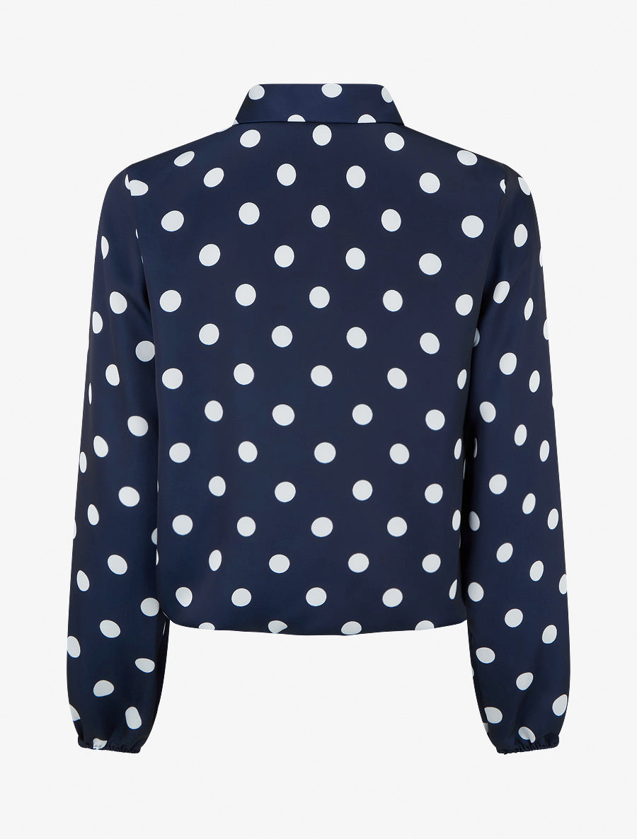 Top boule satiné à noeud et imprimé pois - Marine - 2