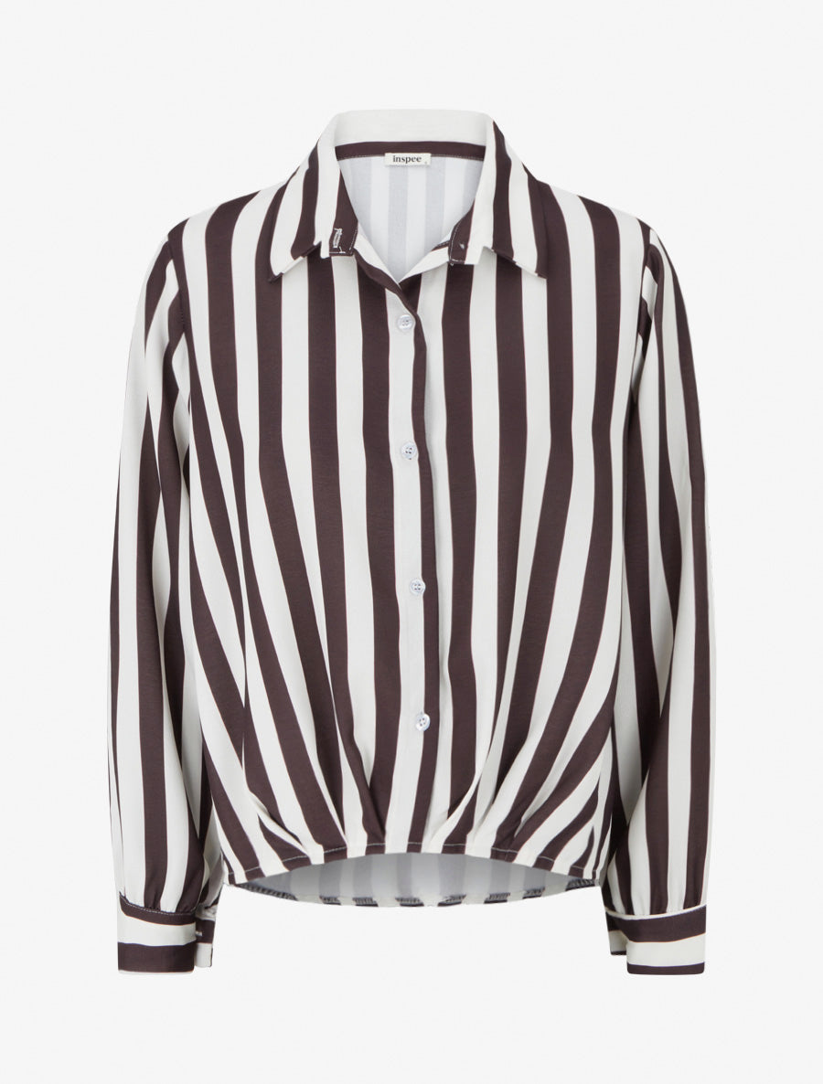 Blouse style chemise à rayures - Marron - 1