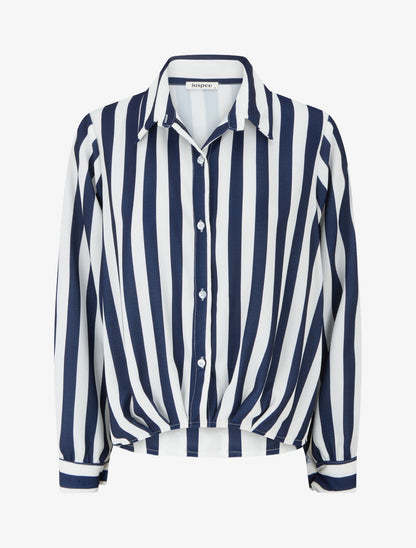 Blouse style chemise à rayures - Marine - 1