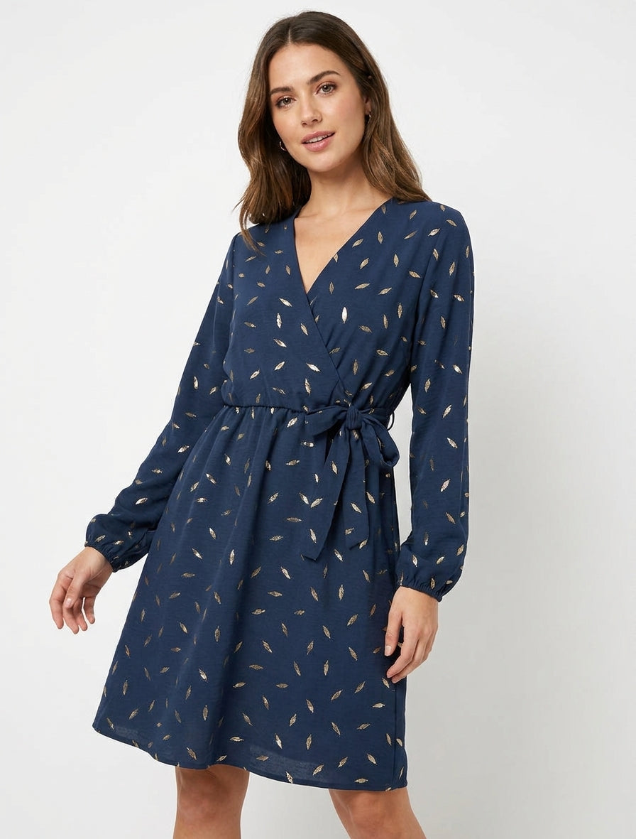 Elastisches Kleid mit schimmernden Federn - Marine
