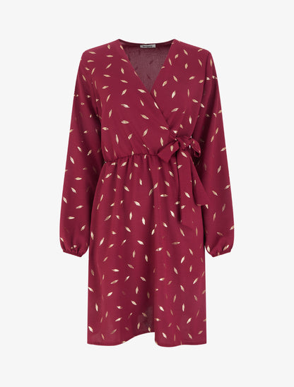 Robe élastiquée à plumes irisées - Lie de vin - 1