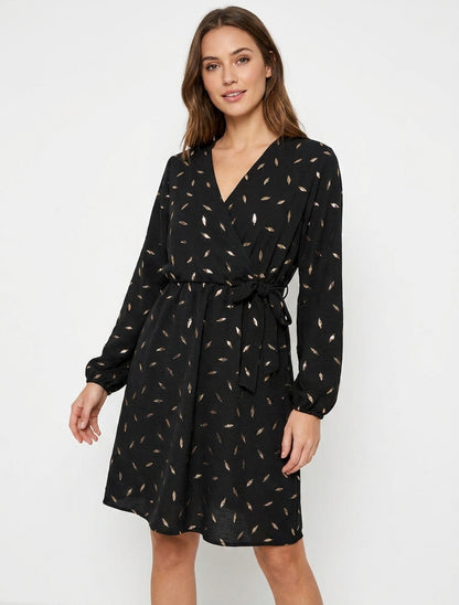 Elastisches Kleid mit schimmernden Federn - Schwarz