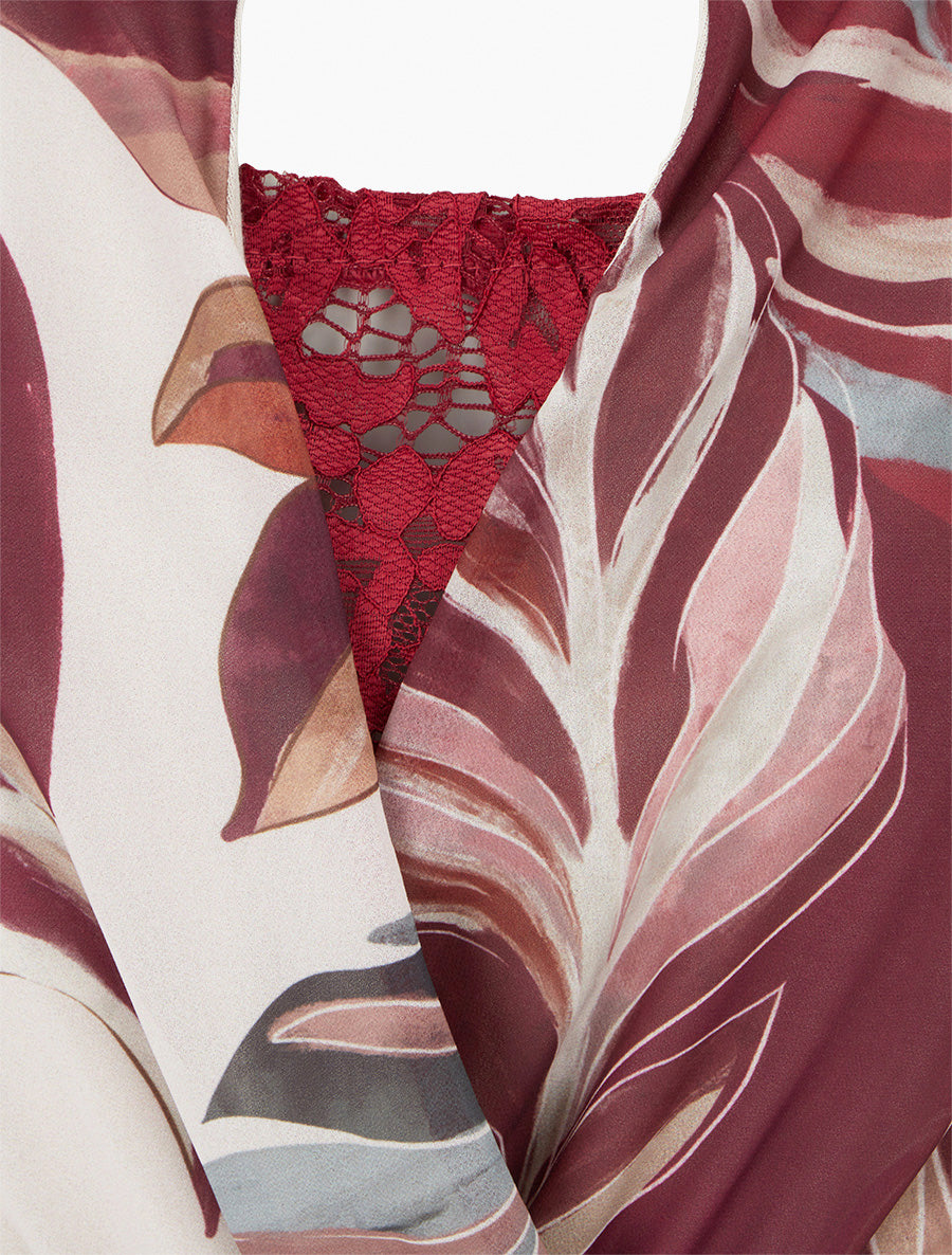 Robe évasée imprimé feuilles stylisées - Lie de vin - 3
