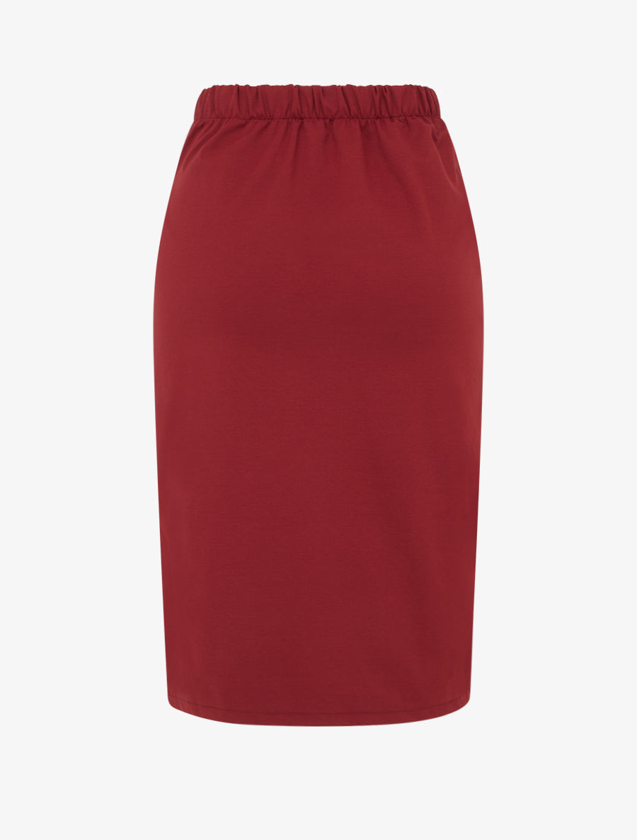Jupe midi style portefeuille à bijou effet nacré - Bordeaux - 2