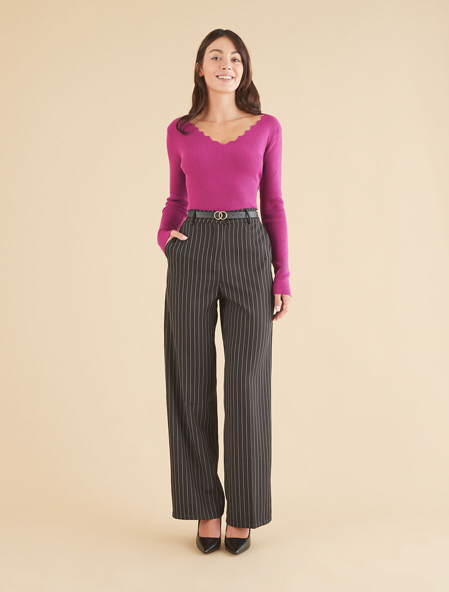 Pantalon de tailleur à fines rayures - Noir - 4
