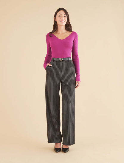 Pantalon de tailleur à fines rayures - Noir - 4