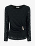 Top en dentelle à effet drapé et bijou métal - Noir - 1