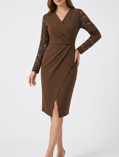 Wickelkleid mit Spitzenärmeln - Braun