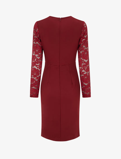 Robe portefeuille ajustée à manches en dentelle - Bordeaux - 2