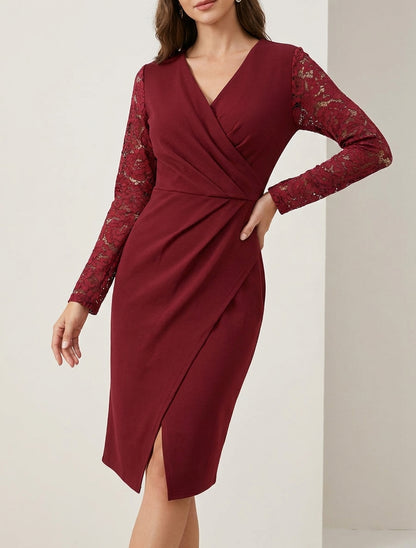 Wickelkleid mit Spitzenärmeln - Bordeaux