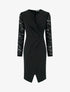 Robe portefeuille ajustée à manches en dentelle - Noir - 1