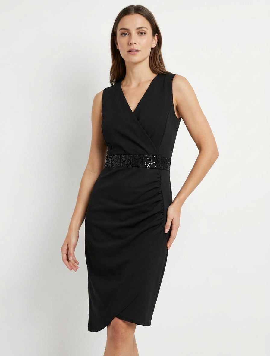 Ärmelloses Wickelkleid mit Pailletten - Schwarz