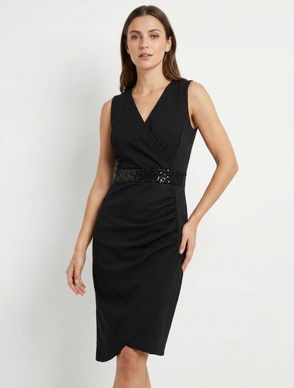 Ärmelloses Wickelkleid mit Pailletten - Schwarz