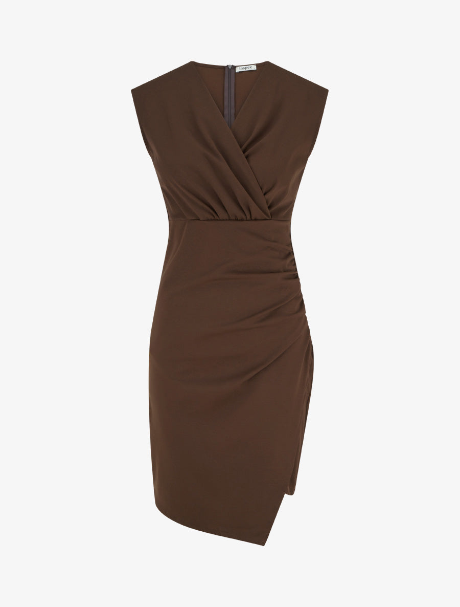 Robe sans manches style portefeuille à effet drapé - Marron - 1