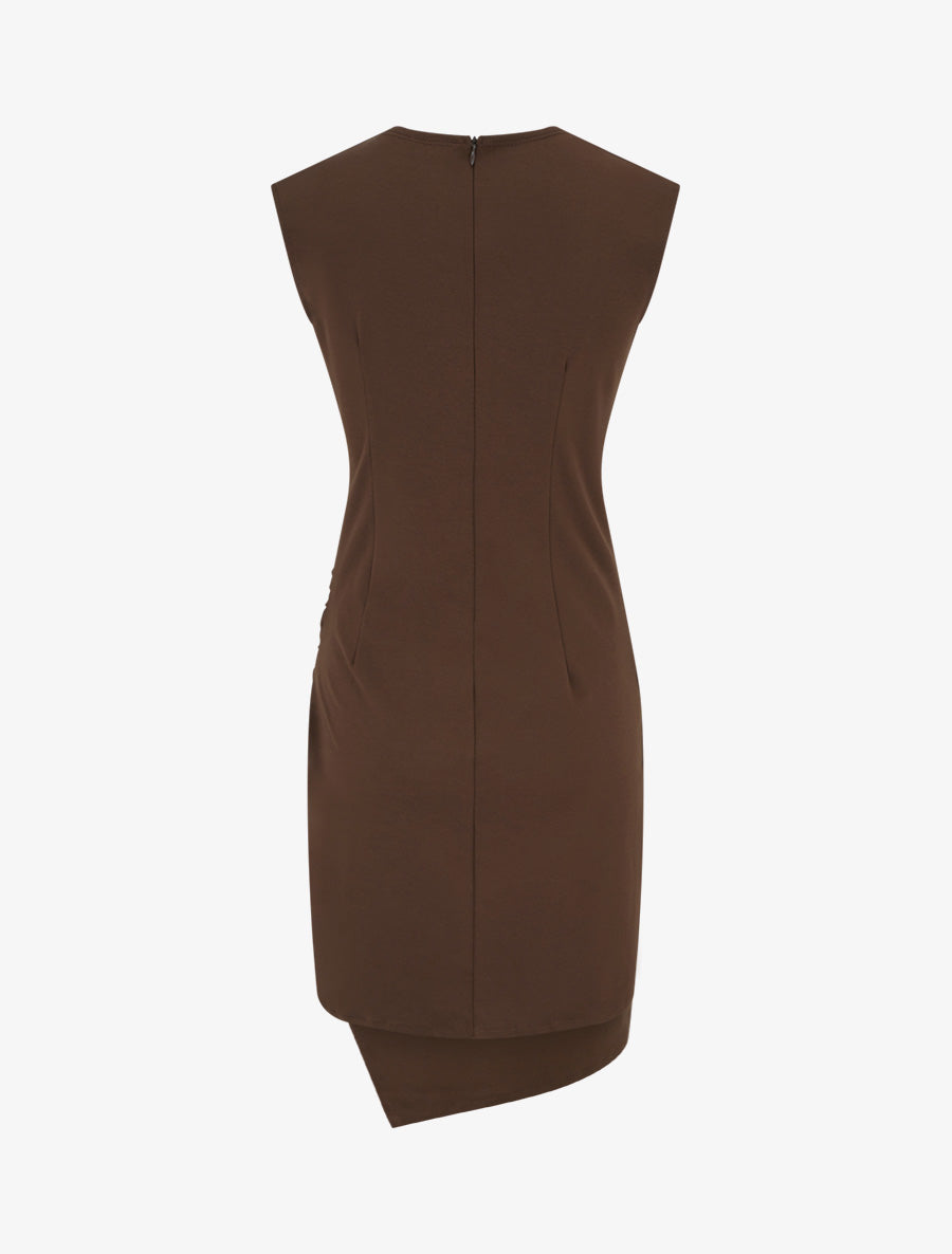Robe sans manches style portefeuille à effet drapé - Marron - 2
