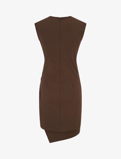 Robe sans manches style portefeuille à effet drapé - Marron - 2