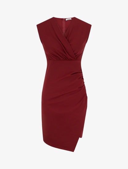 Robe sans manches style portefeuille à effet drapé - Bordeaux - 1