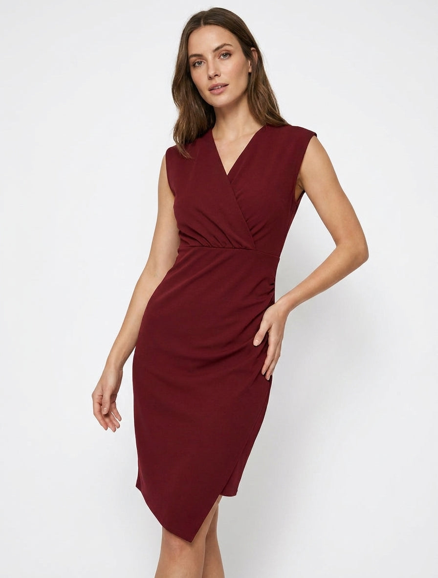 Ärmelloses Wickelkleid mit Drapierungseffekt - Bordeaux