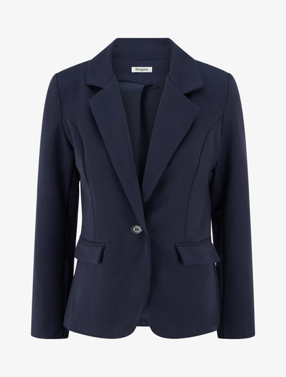Blazer uni à col cranté - Marine - 1