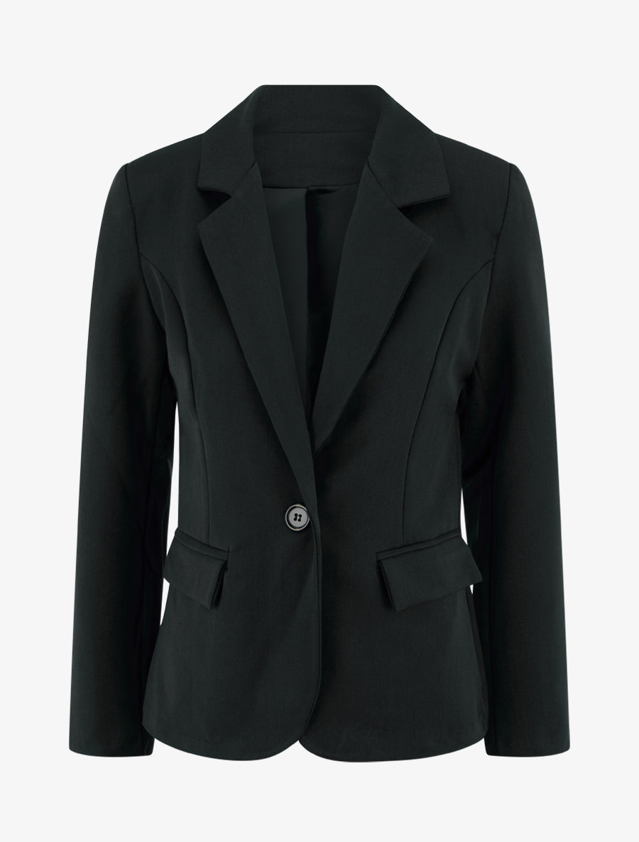 Blazer uni à col cranté - Noir - 1