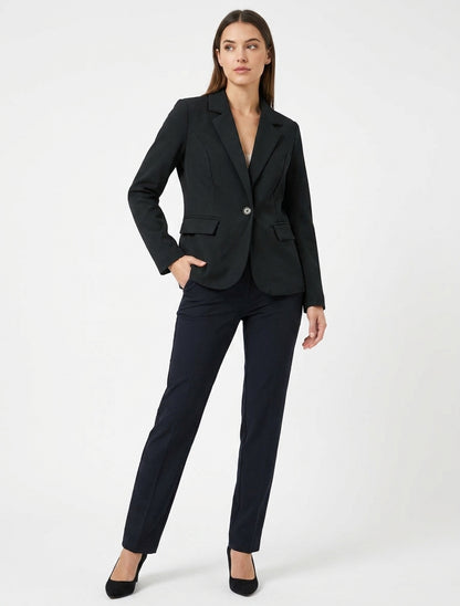 Einfarbiger Blazer mit Kerbkragen - Schwarz