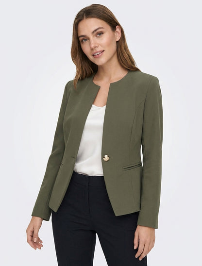 Jacke mit einem Knopf, Epauletten und Rundhalsausschnitt - Kaki