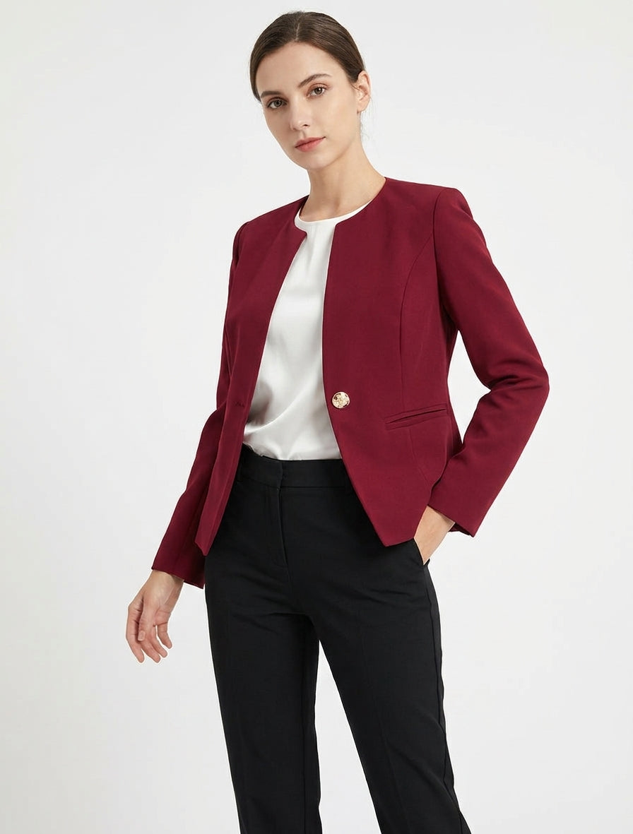 Jacke mit einem Knopf, Epauletten und Rundhalsausschnitt - Bordeaux