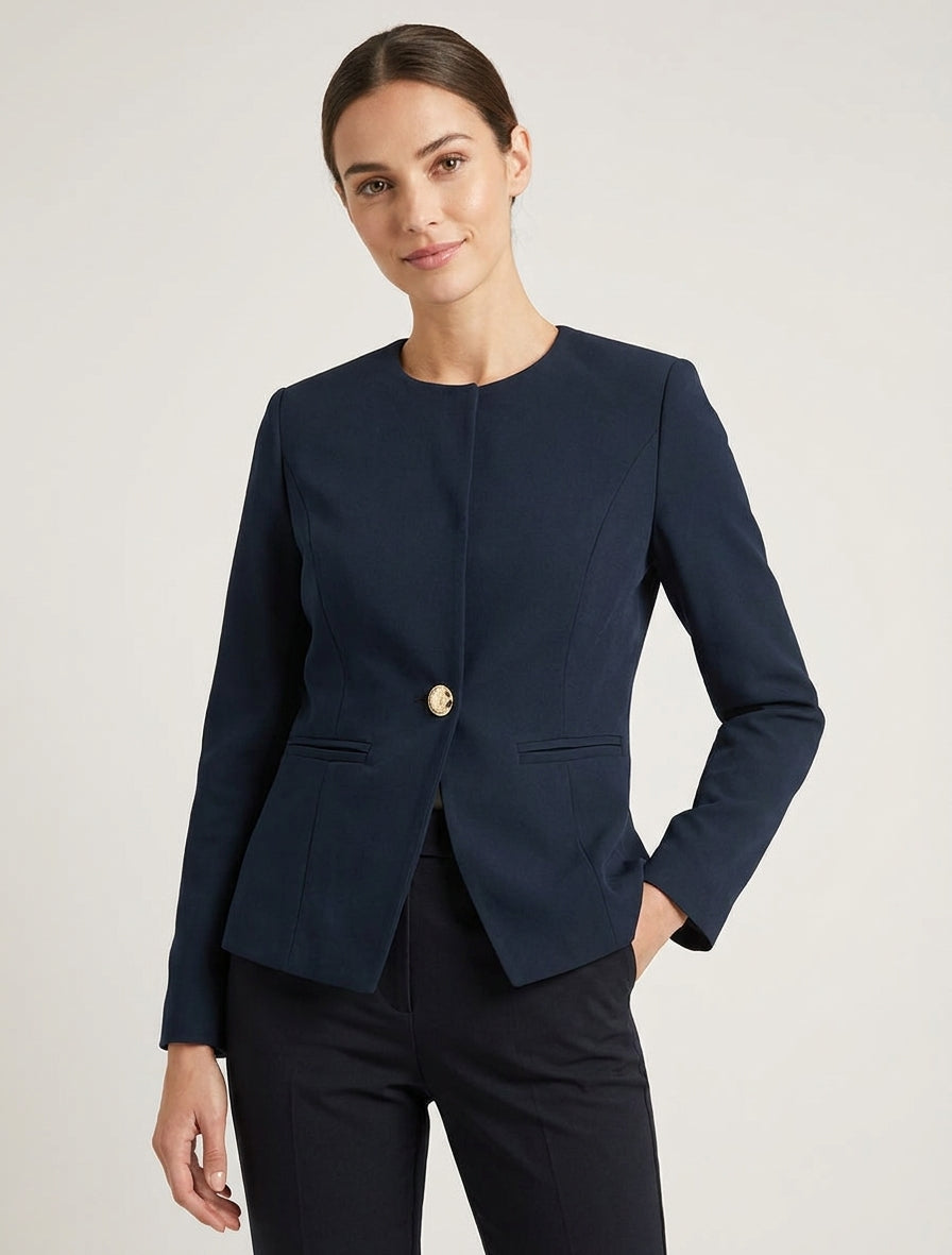 Jacke mit einem Knopf, Epauletten und Rundhalsausschnitt - Marine