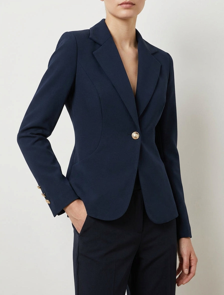 Taillierter Blazer mit einem Knopf und Schulterpolstern - Marine