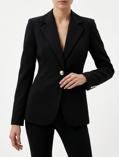 Taillierter Blazer mit einem Knopf und Schulterpolstern - Schwarz