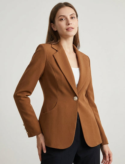 Taillierter Blazer mit einem Knopf und Schulterpolstern - Kamel
