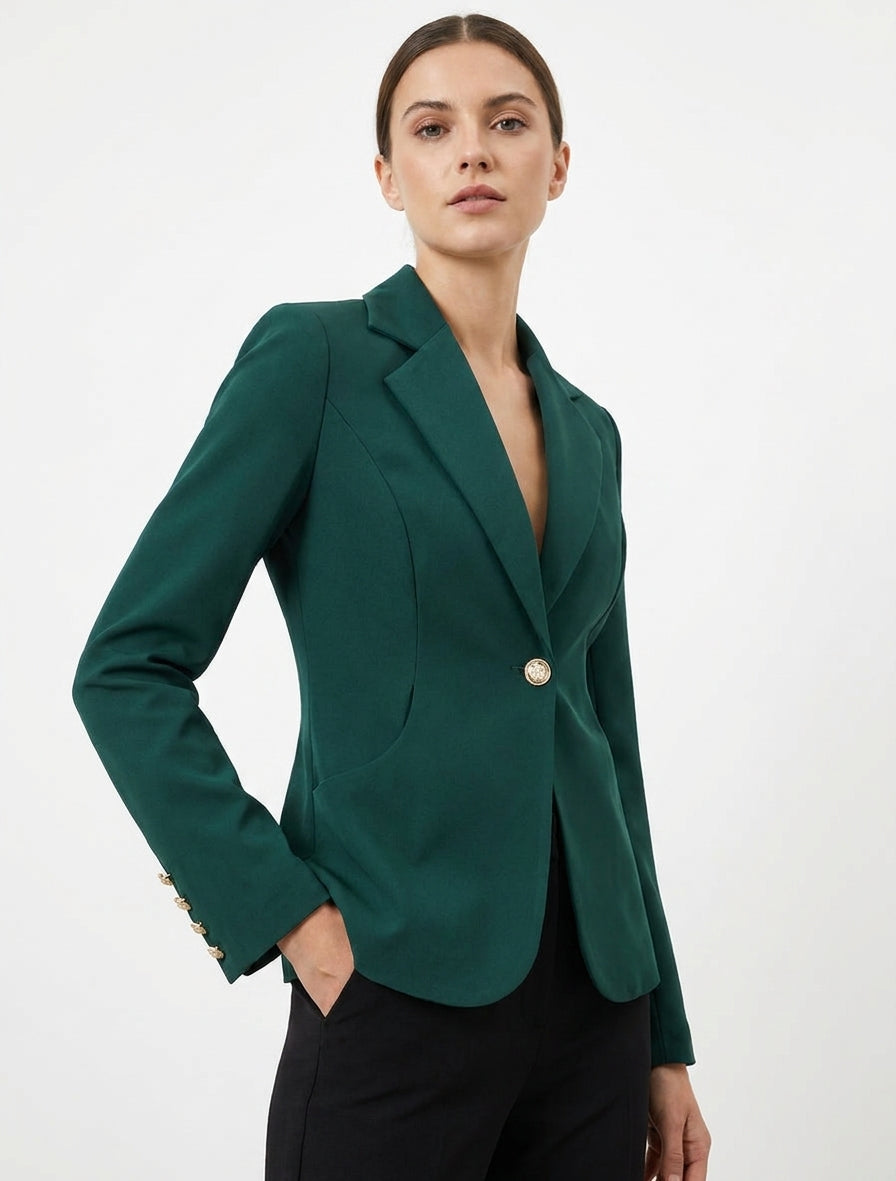 Taillierter Blazer mit einem Knopf und Schulterpolstern - Dunkelgrün