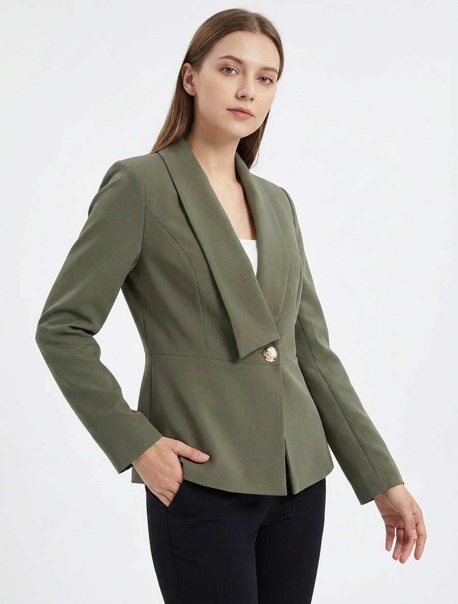 Einfarbiger Blazer mit stilisiertem Stehkragen - Kaki