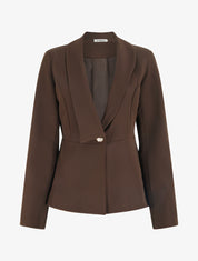 Blazer uni à col droit stylisé - Marron - 1