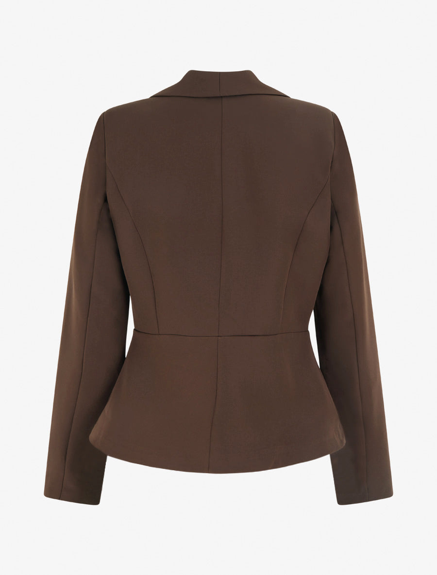 Blazer uni à col droit stylisé - Marron - 2