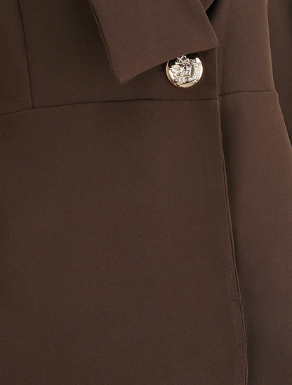 Blazer uni à col droit stylisé - Marron - 3
