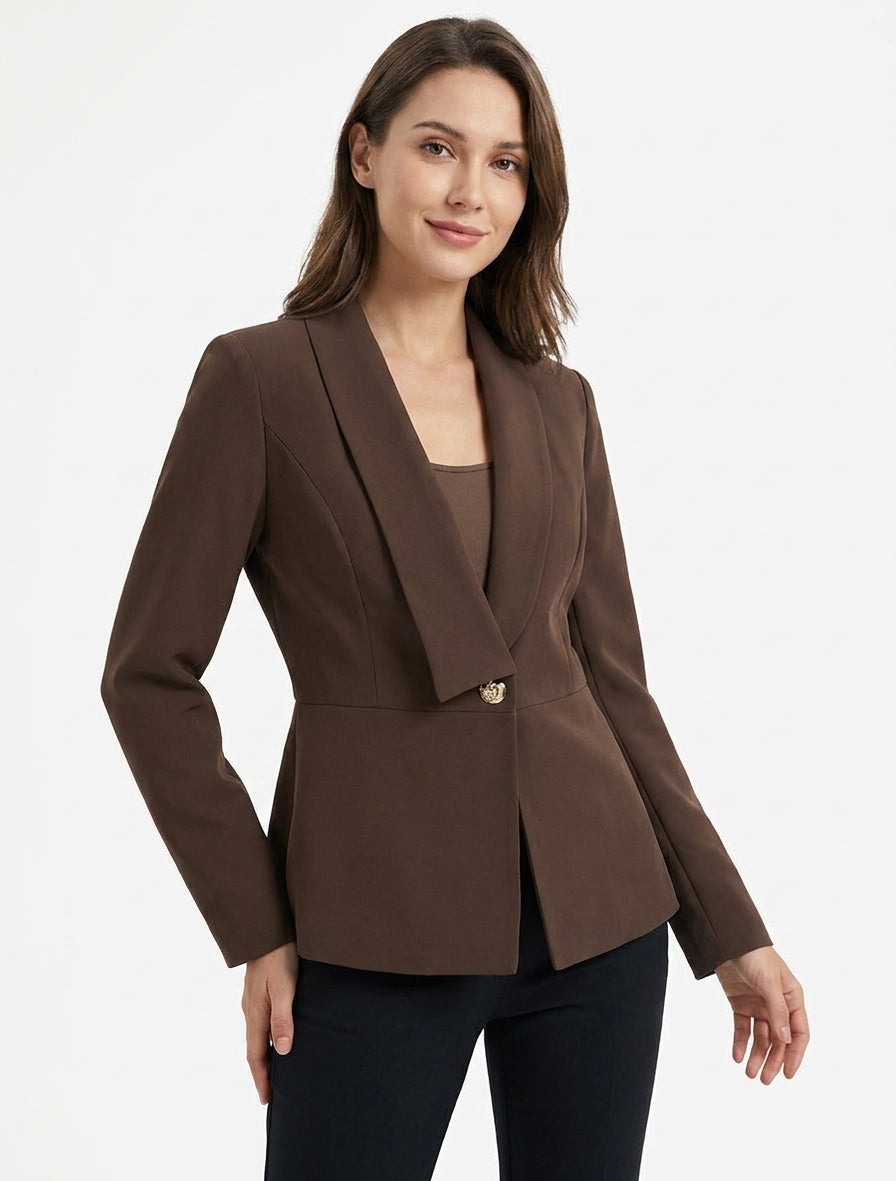 Einfarbiger Blazer mit stilisiertem Stehkragen - Braun