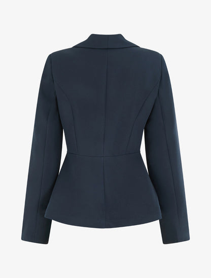 Blazer uni à col droit stylisé - Marine - 2