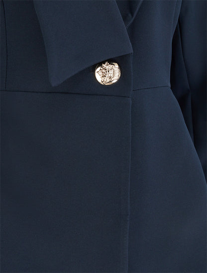 Blazer uni à col droit stylisé - Marine - 3