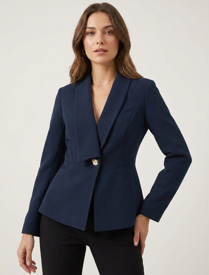Einfarbiger Blazer mit stilisiertem Stehkragen - Marine