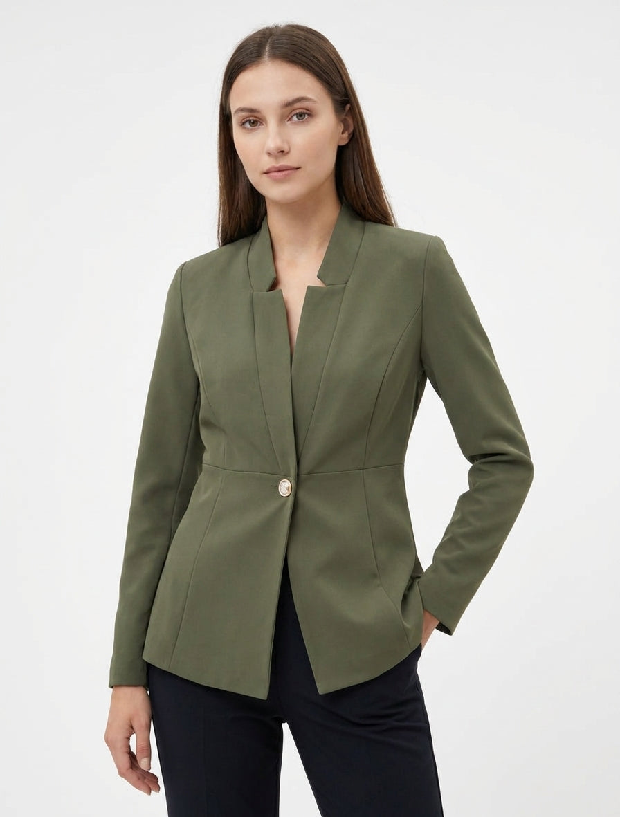 Einfarbiger Blazer mit Knopfverschluss - Kaki