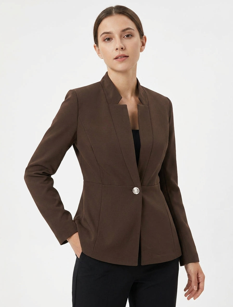 Einfarbiger Blazer mit Knopfverschluss - Braun