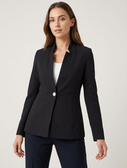 Einfarbiger Blazer mit Knopfverschluss - Schwarz