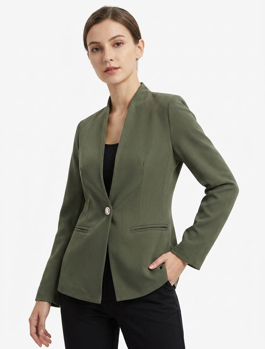 Einfarbiger Blazer mit Stehkragen - Kaki