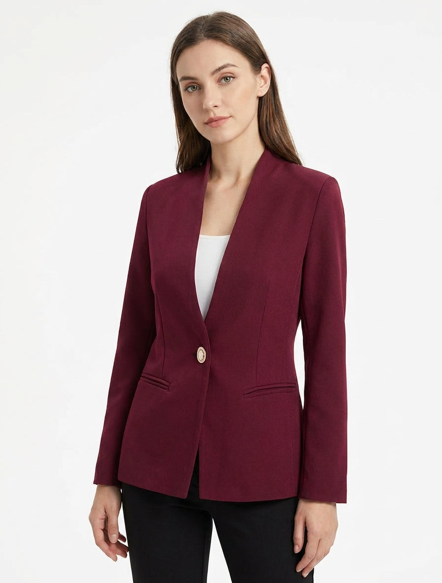Einfarbiger Blazer mit Stehkragen - Weinrot